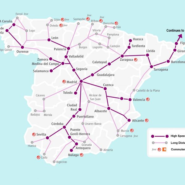 Renfe high speed and long distance routes map