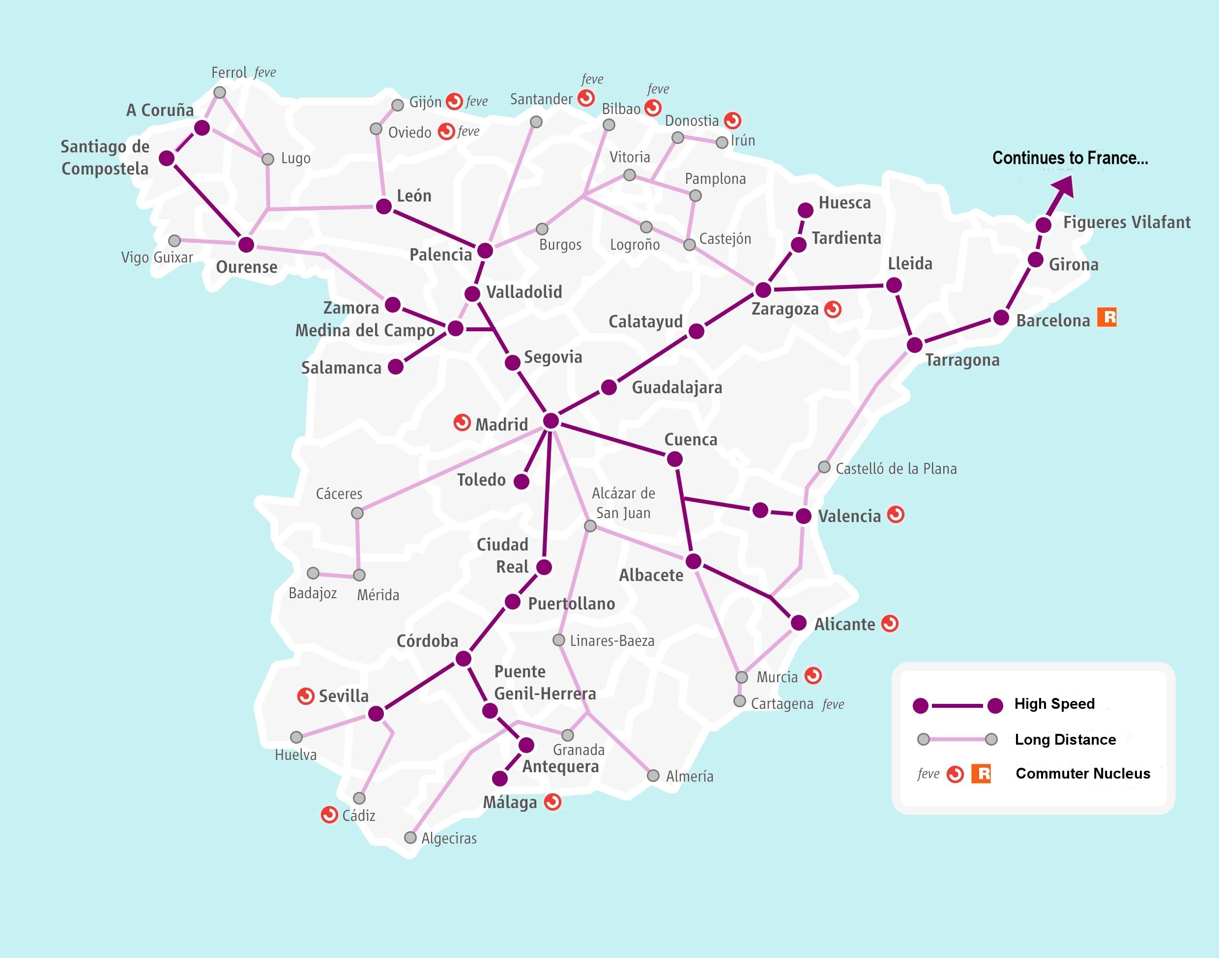 Renfe High Speed And Long Distance Map 